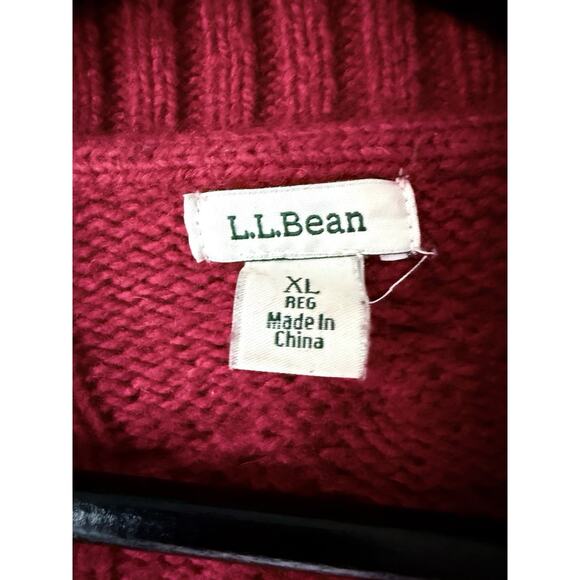 LL Bean Wool Blend Cardigan Sweater Burgundy Womens Sz XL Cable Knit Open Front - Picture 3 of 9